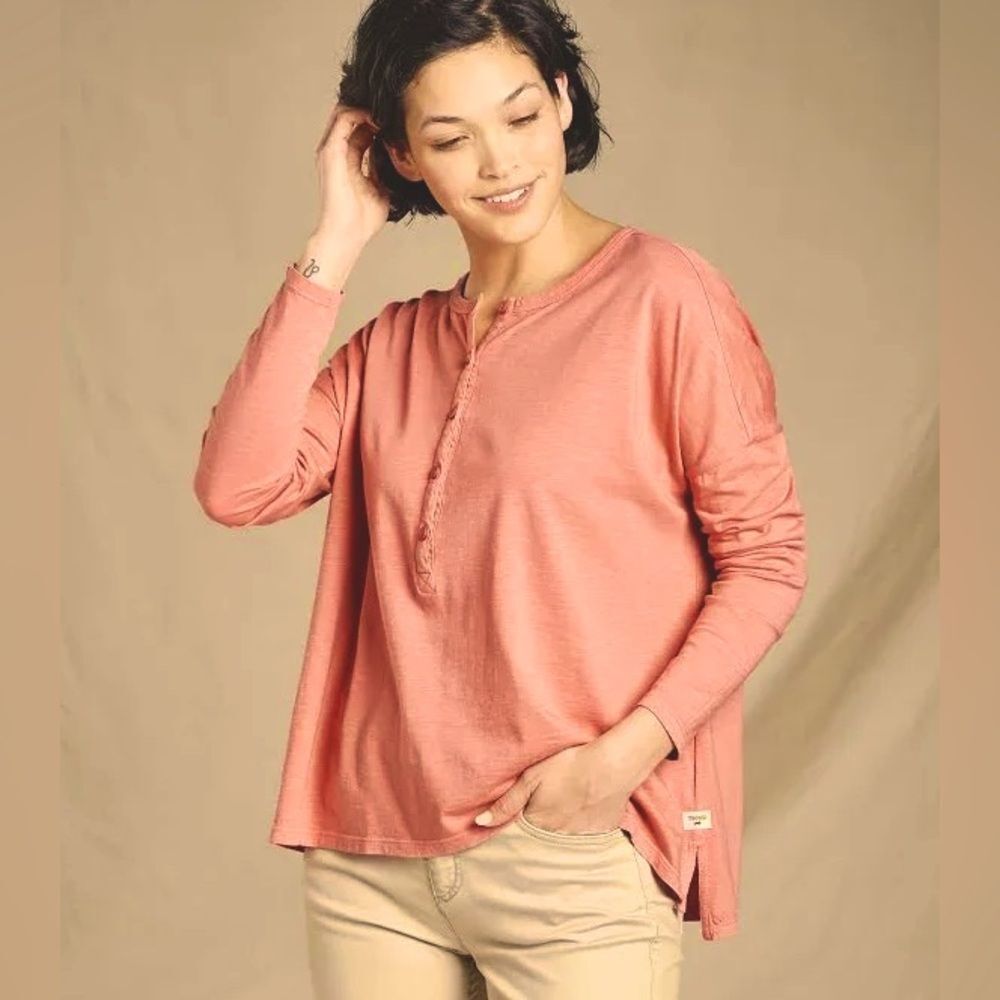 Toad & Co Primo Henley Long Sleeve Top Womens Oversized Organic Cotton Coastal